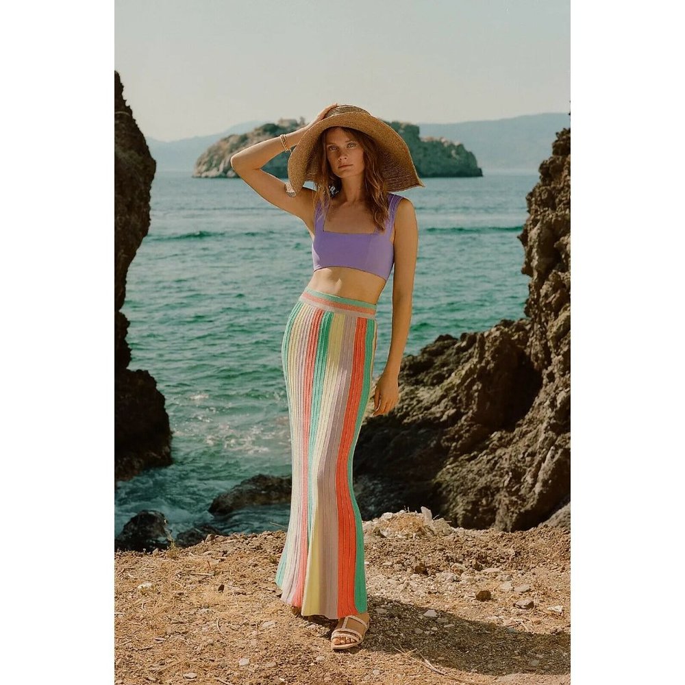 NWT Find Me Now Striped Knit Maxi Skirt Anthropologie Metallic Multi Sz XS $160